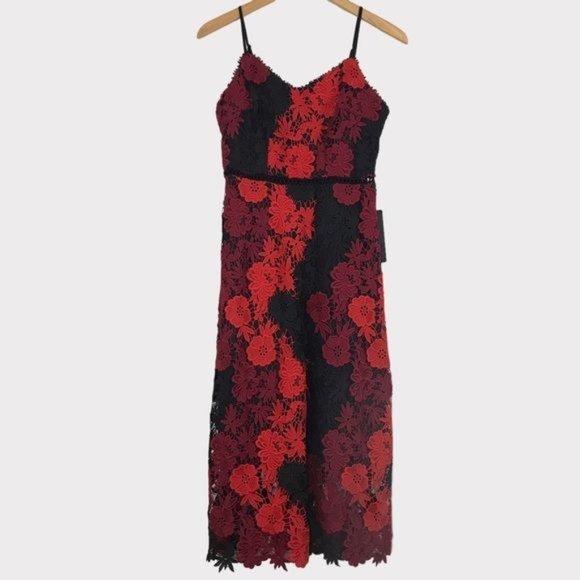 BEBE Floral Embroidered Spaghetti Strap Midi Dress Size 4 - Picture 4 of 12